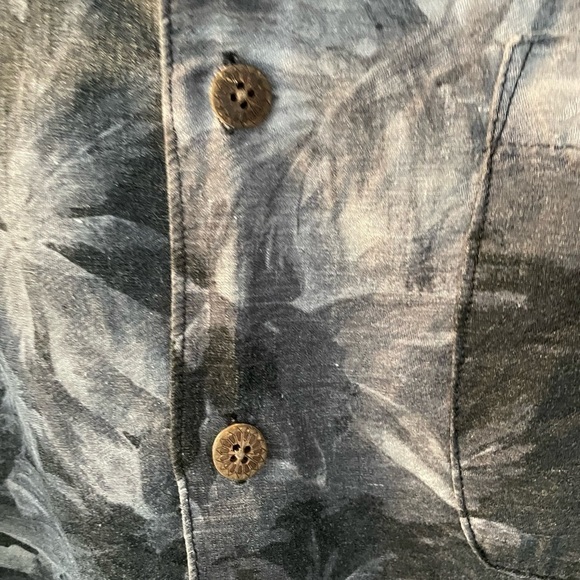 Caribbean Joe Mens Black & Geay Hawaiian Button Down Shirt Size XL Short Sleeve - Picture 6 of 7